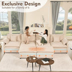 142.5" U Shaped Couch, Modular Sectional Sofa, 3-Seater Comfy Cloud Couch, Set of Modular Pieces with Movable Ottoman, Deep Seat Couches for Living Room, Linen, Beige