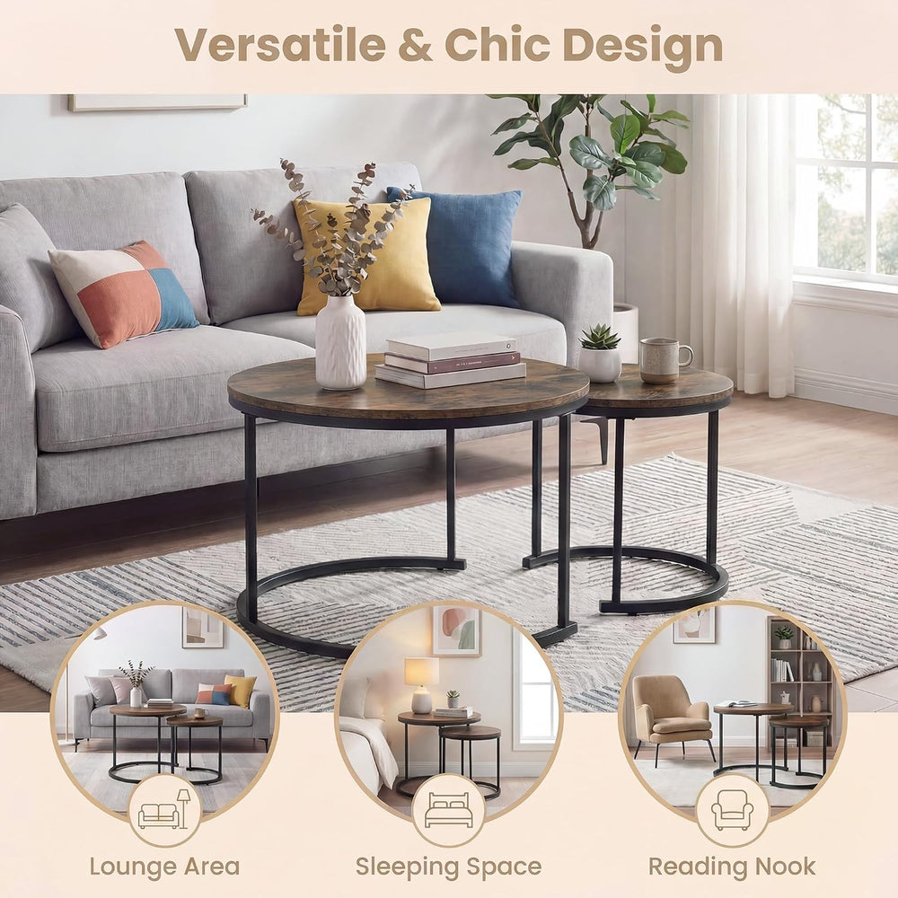 COSTWAY Stackable Nesting Coffee Tables Set of 2 for Living Room, Walnut | Ro...
