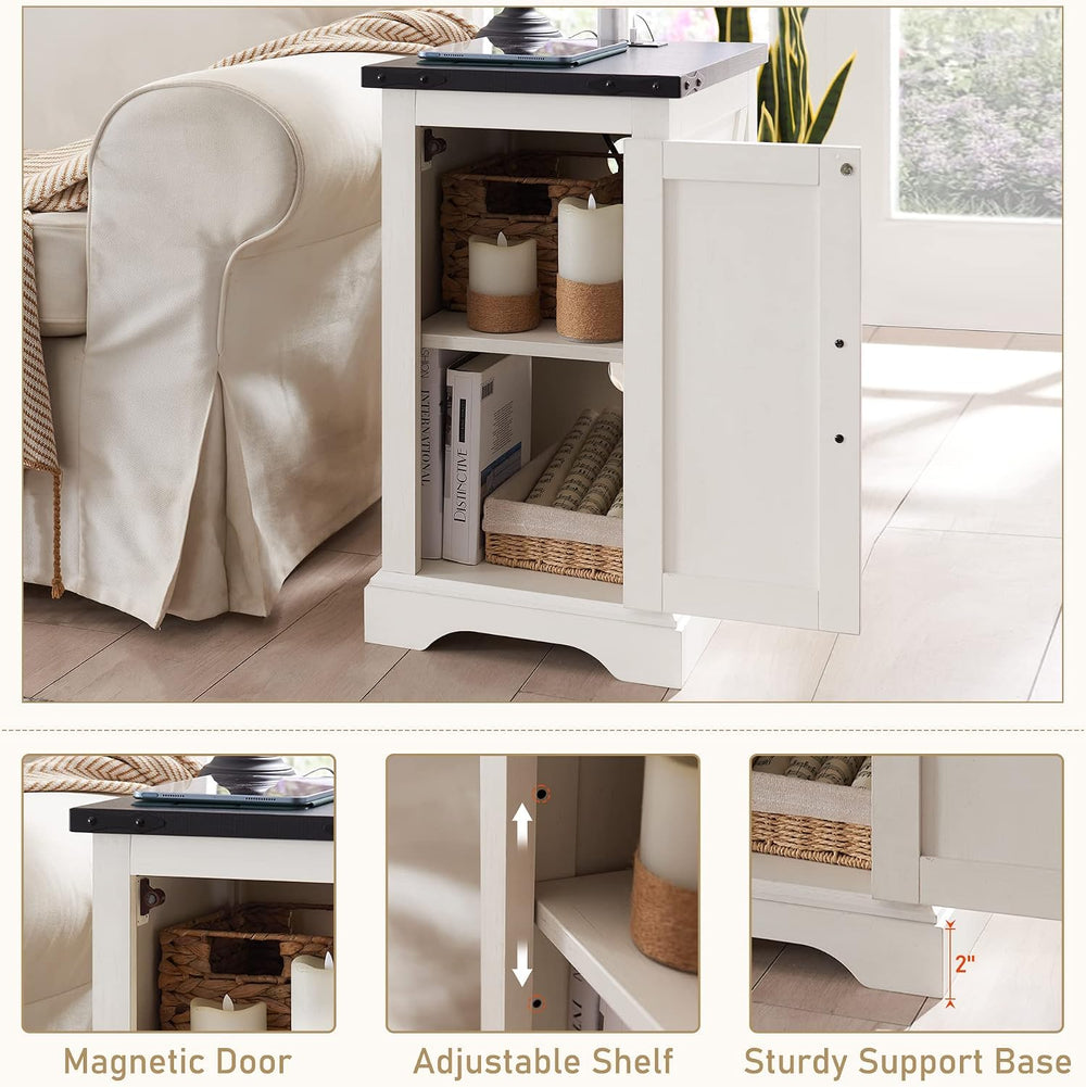 JXQTLINGMU Farmhouse Nightstand Set of 2 with Charging Station, 17" D Re...