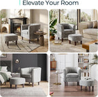 LINSY Accent Chair with Ottoman, Modern Armchair Comfy Barrel Reading Chair with Footrest for Living Room Bedroom Reading Room, Velvet, Light Grey