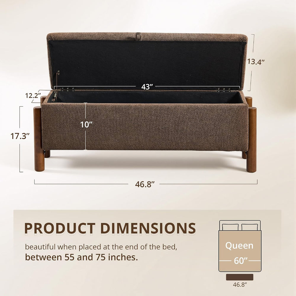 47'' Modern Storage Ottoman Benches with Walnut Wood Legs Ottoman Ben...