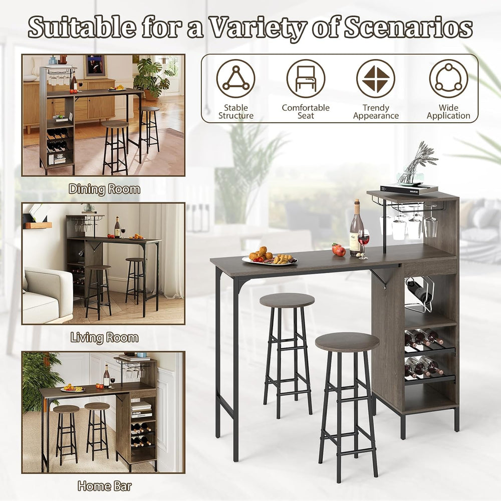 GOFLAME Bar Table Set for 2, Counter Height Dining Table Set with Shelves, Cu...