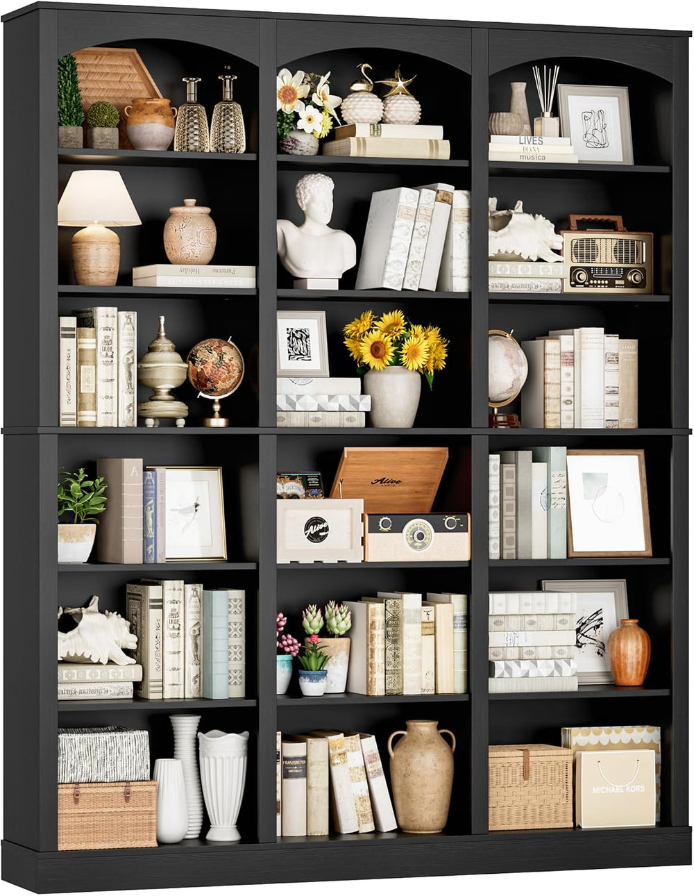 FACBOTALL 71" Triple Wide Bookshelf, 6 Tier Large Arch Black Bookcase