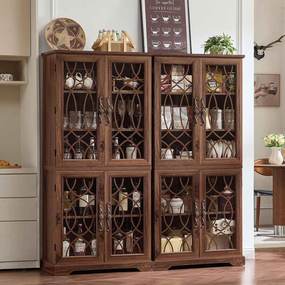 Joaxswe 67" Tall Bookshelf Set of 3, Vintage Book Shelf with Glass Doors...