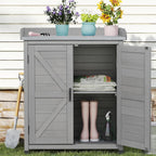 Outdoor Potting Bench with Storage Cabinet and Metal Top, Wood Workstation for Outdoor Patio, Garden (Classic Grey, 31.5x17x39‘’)