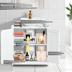 Pedestal Sink Storage Cabinet, Under Sink Cabinet with 2 Doors and Adjustable Shelf, Bathroom Sink Cabinet with U-Shape Cut-Out, Under Pedestal Sink Storage Cabinet for Bathroom, White