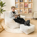 Cvortll Bean Bag Chair with Ottoman, Soft Fluffy Faux Fur Beanbag Chairs for Adults with Armrest and Memory Foam Fille, Lazy BeanBag Sofa with Footstool for Living Room, Bedroom, Apartment
