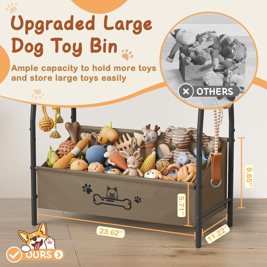 Lomivra Large Dog Toy Basket (23.6"x11.2"x9.7"), Dogs Toy Bin with Storage Organizer, Trapezoid Toy Box for Dog Stuff Accessories, Pet Toy Storage Holder Chest for Cat Dogs Essential Supplies（Brown）