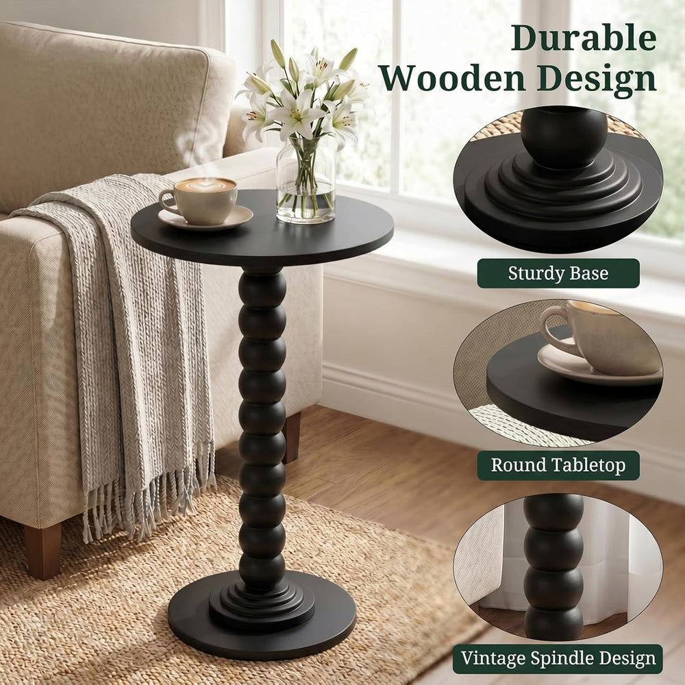 Round Side Table for Small Spaces, Modern Pedestal End Table with Solid Wood ...