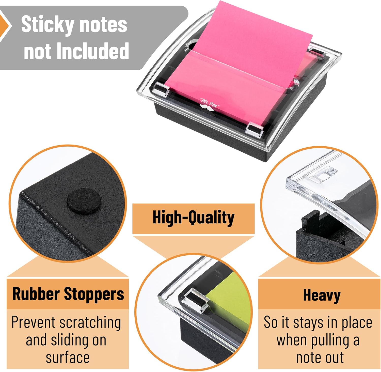 Mr. Pen Pop Up Sticky Note Dispenser, 3" x 3", Black, Sticky Note Dispenser, Sticky Note Holder for Desk, Clear Top