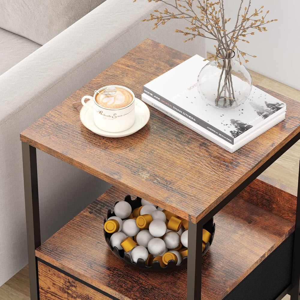 Furologee Rustic Brown Industrial Style Nightstand with Drawer, 15.7" L ...