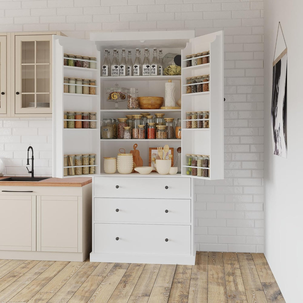 Merax 77” Pantry Cabinet, Kitchen Pantry Storage Cabinet with Drawers, Doors ...