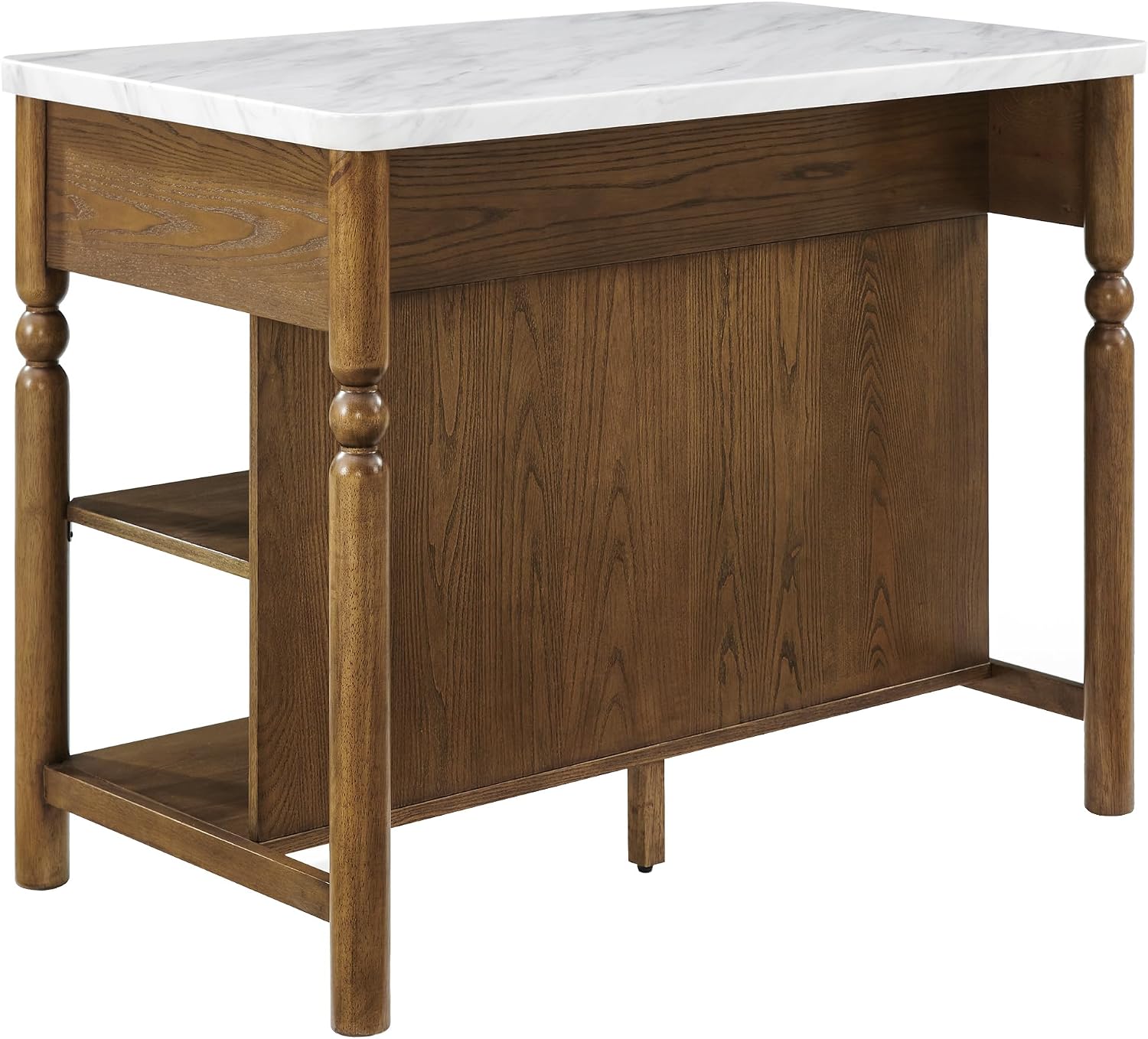 Crosley Furniture Roselyn Traditional Kitchen Island Breakfast Bar Table, Counter-Height Dining, Brown/White Marble