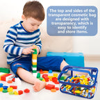 6 Packs Clear Toy Storage Bags- 9.4 x 6.7 x 4.3 Inch Transparent PVC Toy Organizing Bags with Zipper- Waterproof Toy Storage Organizer Pouch for Building Blocks, Small Toys (Red, Blue, Yellow)