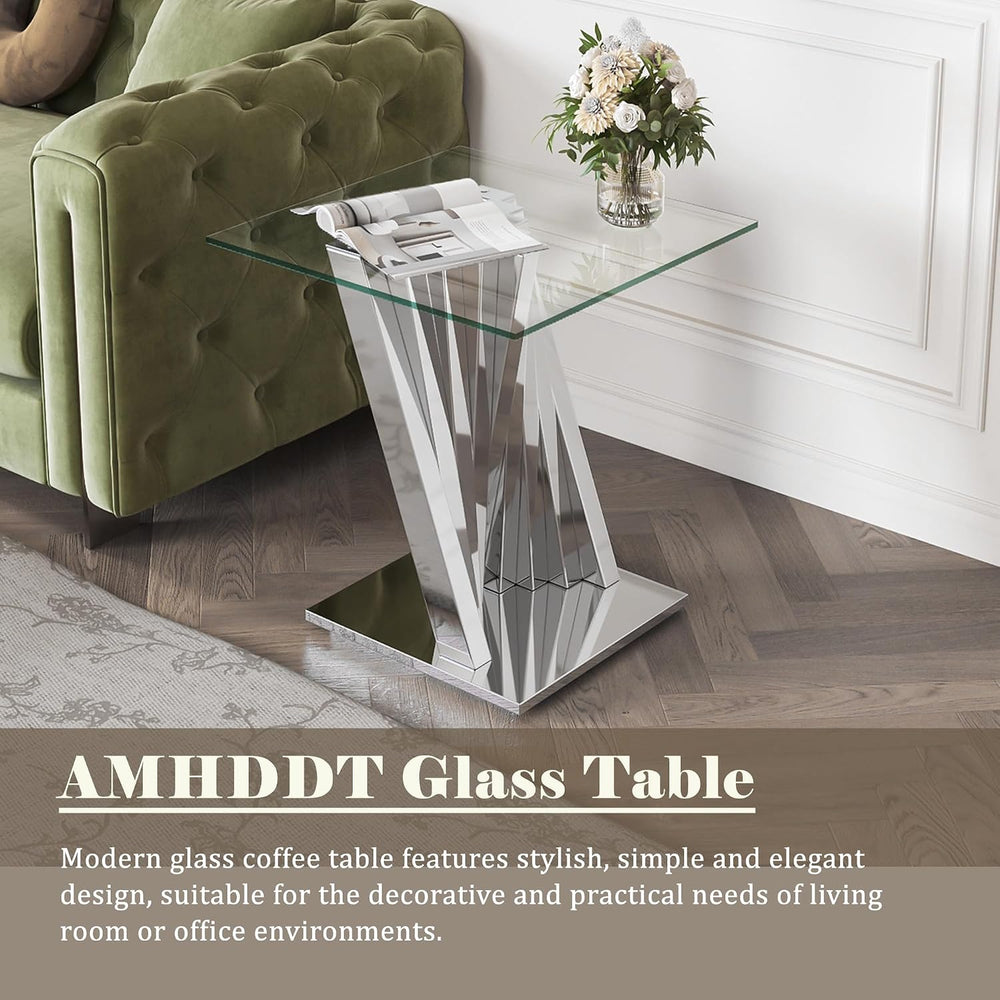 Silver Coffee Table Set of 3, Glass Coffee Table & End Table & Consol...