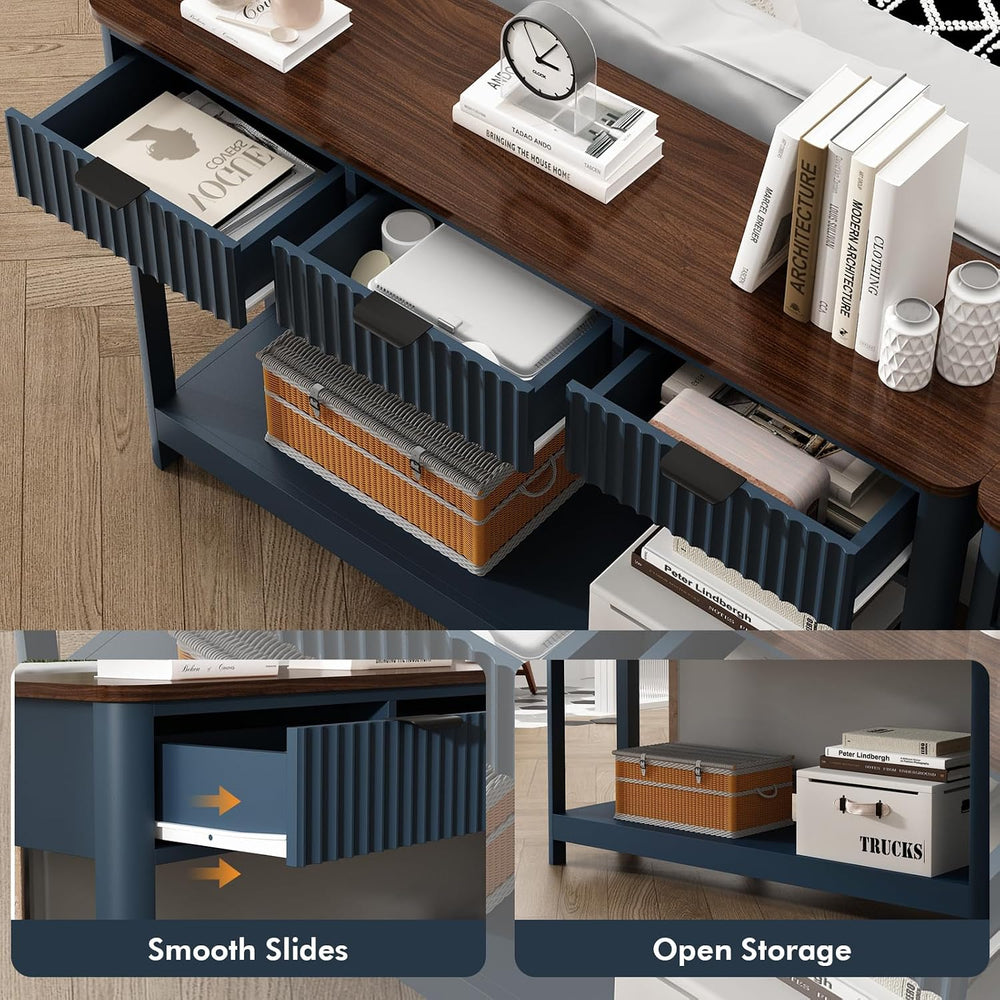 HOKYHOKY Fluted Console Table with Drawers, 47.1" Entryway Table, Blue |...