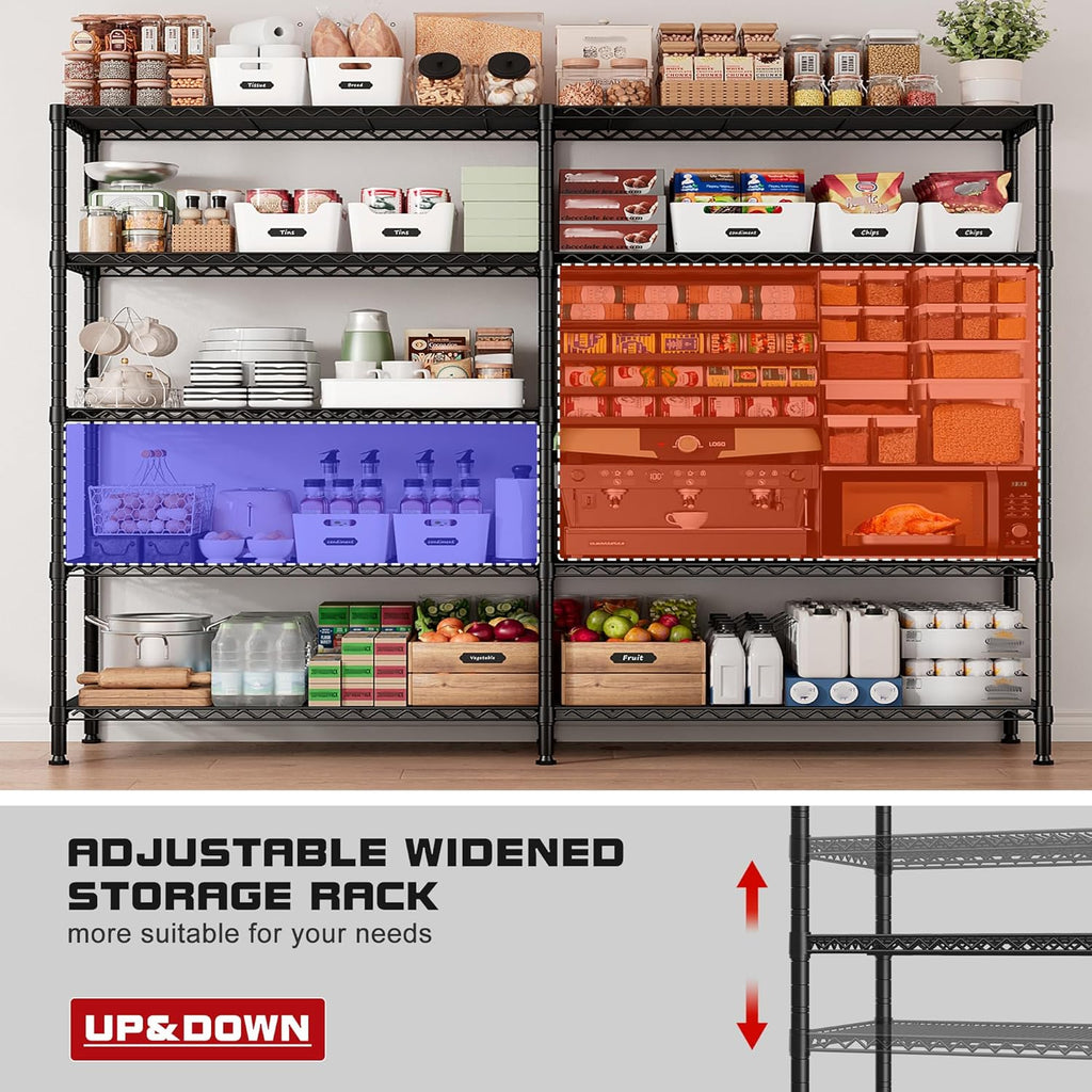 REIBII 73''W Storage Shelves Load 1650 LBS Metal Shelving 5-Tier Wire Shelving Unit, Adjustable Heavy Duty Metal Shelves Wire Shelf for Pantry Kitchen Industrial Garage, 17.7" D x 73" W x 71" H