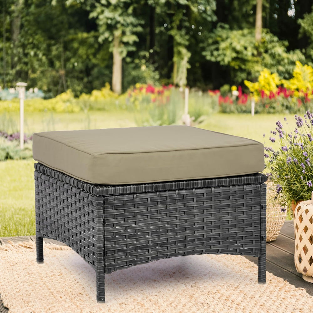 Set of 2 Outdoor Patio Ottomans, All-Weather PE Rattan Wicker Furniture for B...