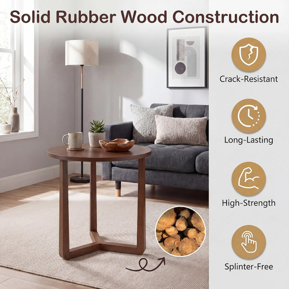 Tangkula Farmhouse Side Table, 22.5” Round End Table with Solid Rubber Wood L...