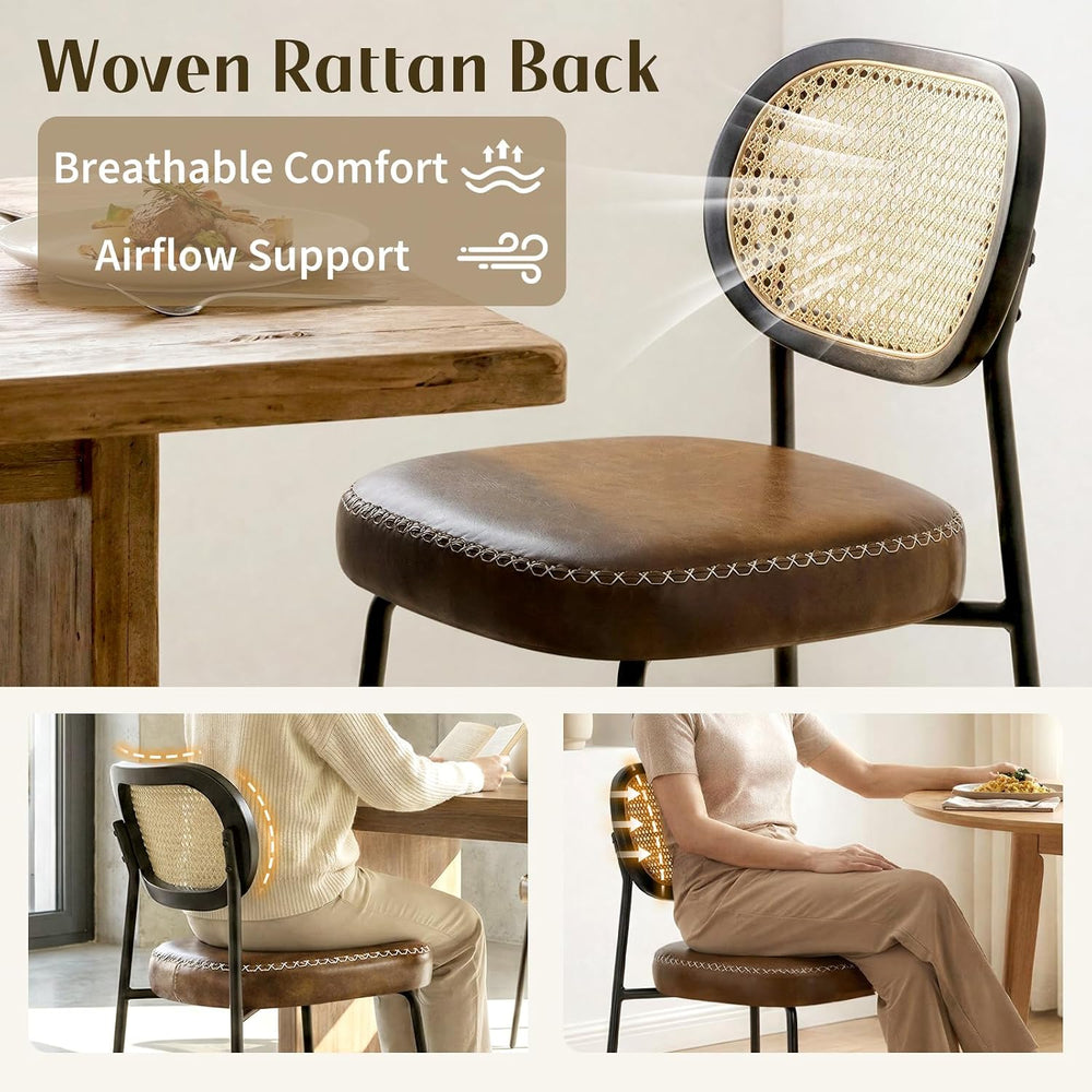 Rattan Dining Chairs Set of 2, Upholstered Dining Chairs with Handwoven Cane ...