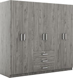 SOFTSEA 6 Doors Armoire Wardrobe Closet with Drawers, 70.9" Large Armoire Wardrobe Cabinet with Storage Shelves and 3 Hanging Rods, Bedroom Clothes Cabinet Organizer (Grey)
