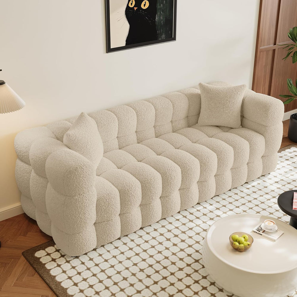 Wrofly Boucle Sofa Couch, 74.8" Comfy Upholstered Sherpa Sofa, Tufted Co...
