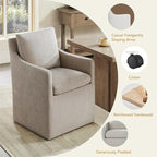 Upholstered Dining Chairs with Casters, No Assembly Modern Accent Armchair with Rollers for Dining Room, Bedroom, Living Room, Reading Room, Already Assembled, Sand, 1 Box