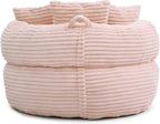 45" Round Pink Bean Bag Chair with Backrest,Corduroy Fabric Beanbag Couch 3 Pillows,Floor Cushion Bean Bag Chair for Adults,Plush TV Chair,Comfy Lazy Sofa for Living Room
