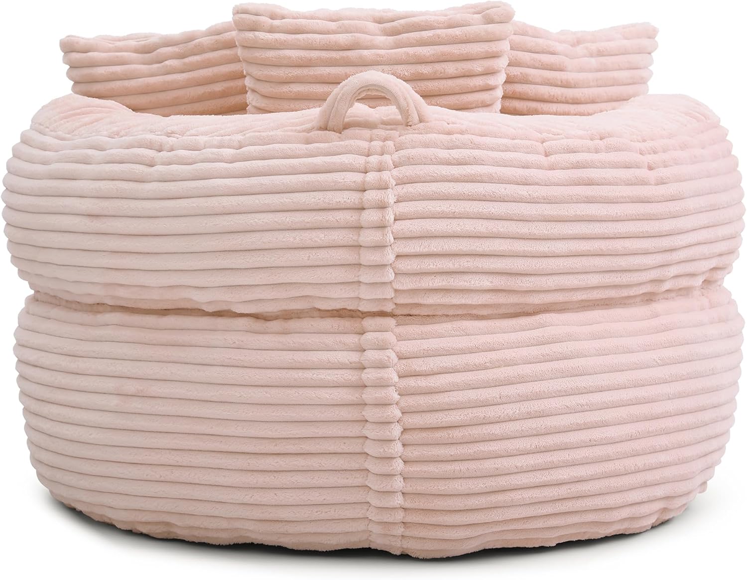 45" Round Pink Bean Bag Chair with Backrest,Corduroy Fabric Beanbag Couch 3 Pillows,Floor Cushion Bean Bag Chair for Adults,Plush TV Chair,Comfy Lazy Sofa for Living Room