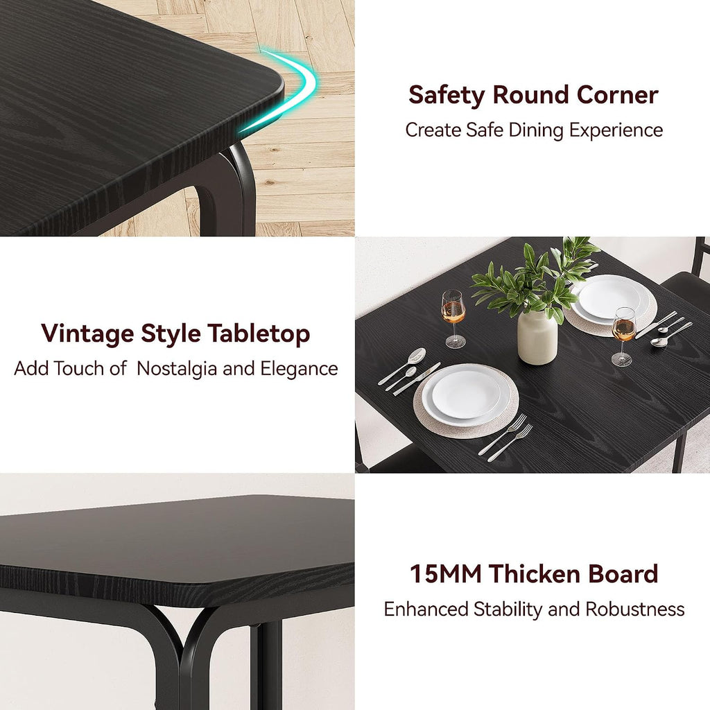 GarveeHome 3-Piece Kitchen Dining Room Table Chair Set for Small Space, Indoor Modern Dinette Set for 2, Square Dinner Table Set for Dinette (Black, Dining Table with 2 Chairs)