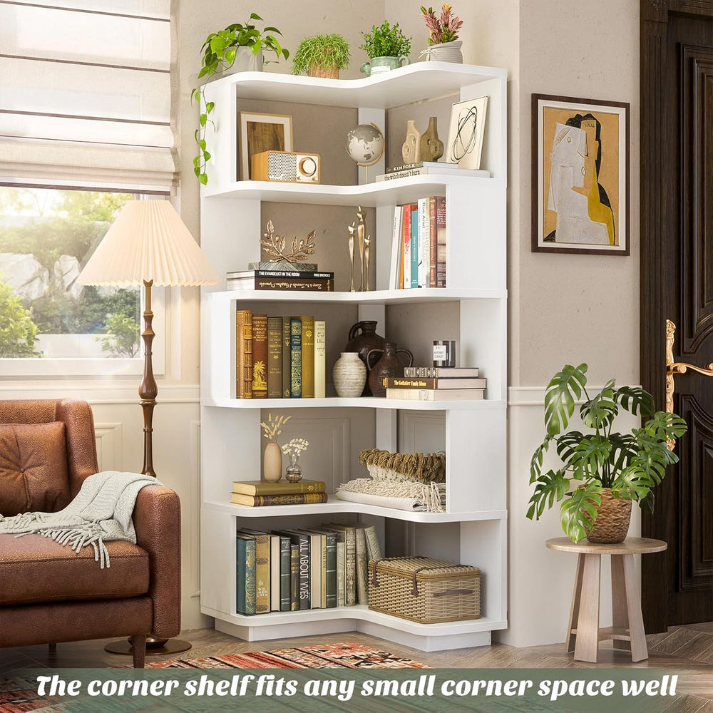 Armocity Corner Book Shelf, 6-Shelf L Shaped Corner Bookshelf with Baffle