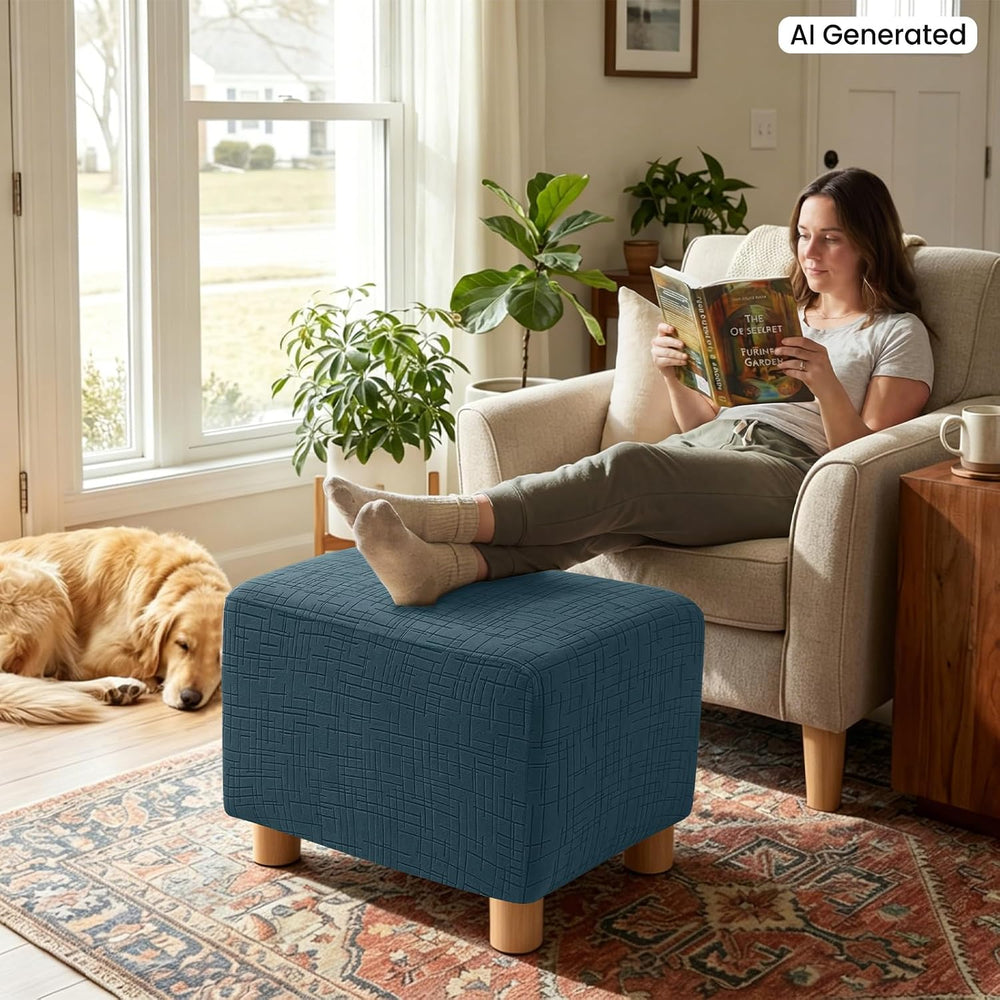 High Stretch Ottoman Cover Rectangular (Large, Forest Green