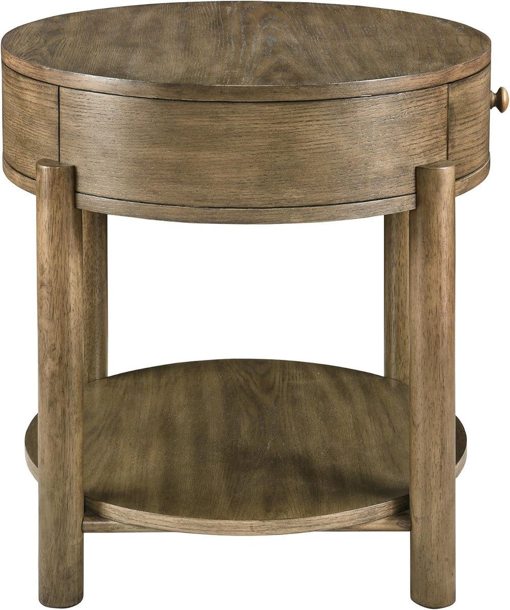 Solid Wood 24" Round End Table with Drawer, 2-Tier Small Sofa Side Table...