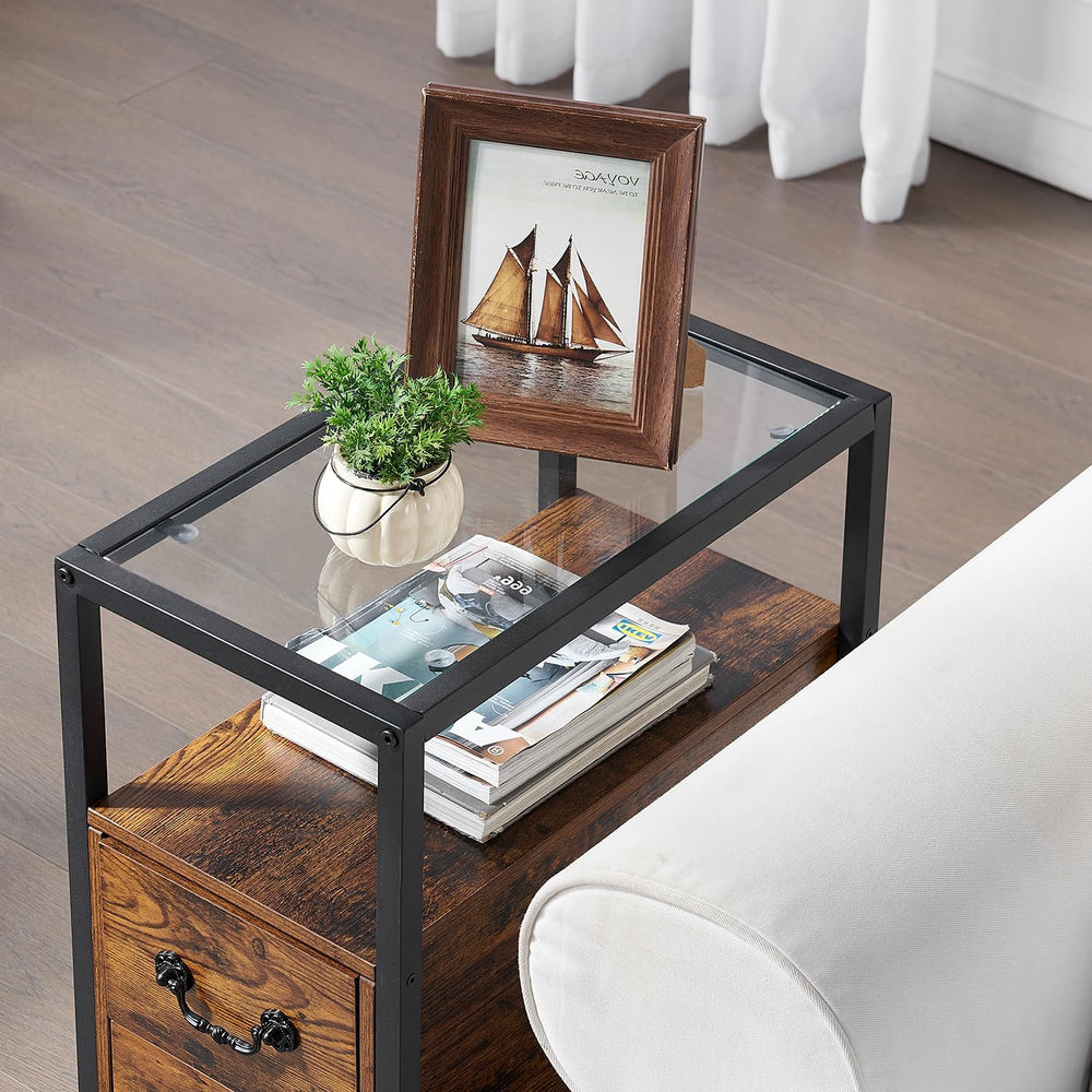 VECELO Narrow Side Table Set of 2, Night Stand Sofa Table with Glass Top,Beds...