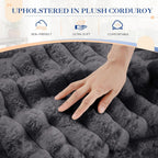 Oversized Chaise Lounge Indoor, Modern Plush Faux Fur Fabric Deep Seat Boneless Memory Foam Sleeper Chaise Lounge Sofa Chair with Pillows for Living Room Bedroom Studio, No Assembly Couch, Grey