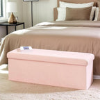 43 Inches Storage Ottoman Bench - Extra Large Foldable Ottoman with Storage, Bench for Living Room, Bedroom, Entryway - Pink