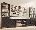 94" W Entertainment Center with Bookshelves & Storage, Large Wall Unit TV Stand for TVs up to 70", Modern White Wood Media Console with Power Hub for Living Room (Black)