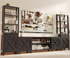 94" W Entertainment Center with Bookshelves & Storage, Large Wall Unit TV Stand for TVs up to 70", Modern White Wood Media Console with Power Hub for Living Room (Black)