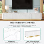 Ball & Cast Luxury Fluted TV Stand with 4 Drawers for TVs up to 85", Modern Media Console w/Faux Marble Tabletop and Gold Base, Curved Profile Design,Entertainment Center for Living Room,White