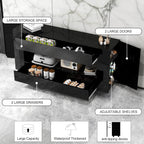 TV Stand TV Cabinet Up to 65 inch with Conceals Storage, High Gloss, Black | TV cabinet with 2 Push-Open doors and 2 drawers, entertainment center, storage cabinet, modern style, living room, office