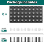EVERHANGER Metal Pegboard Panels 24" x 12", Heavy Duty Steel Peg Boards for Garage, Pegboard Wall Organizer for Tool Storage and Organization, Black, 6 Pack