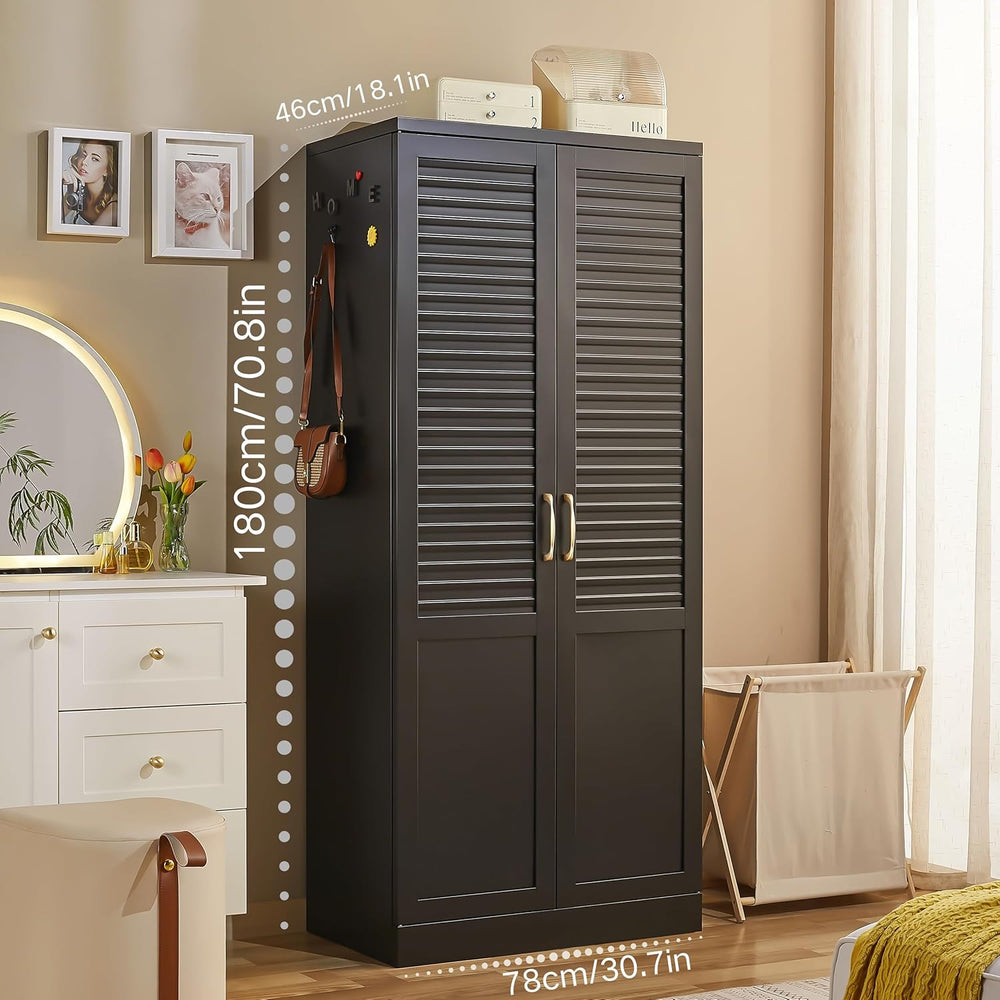 71" Tall Metal Wardrobe Closet with Hanging Rod, Adjustable Shelves | Ex...