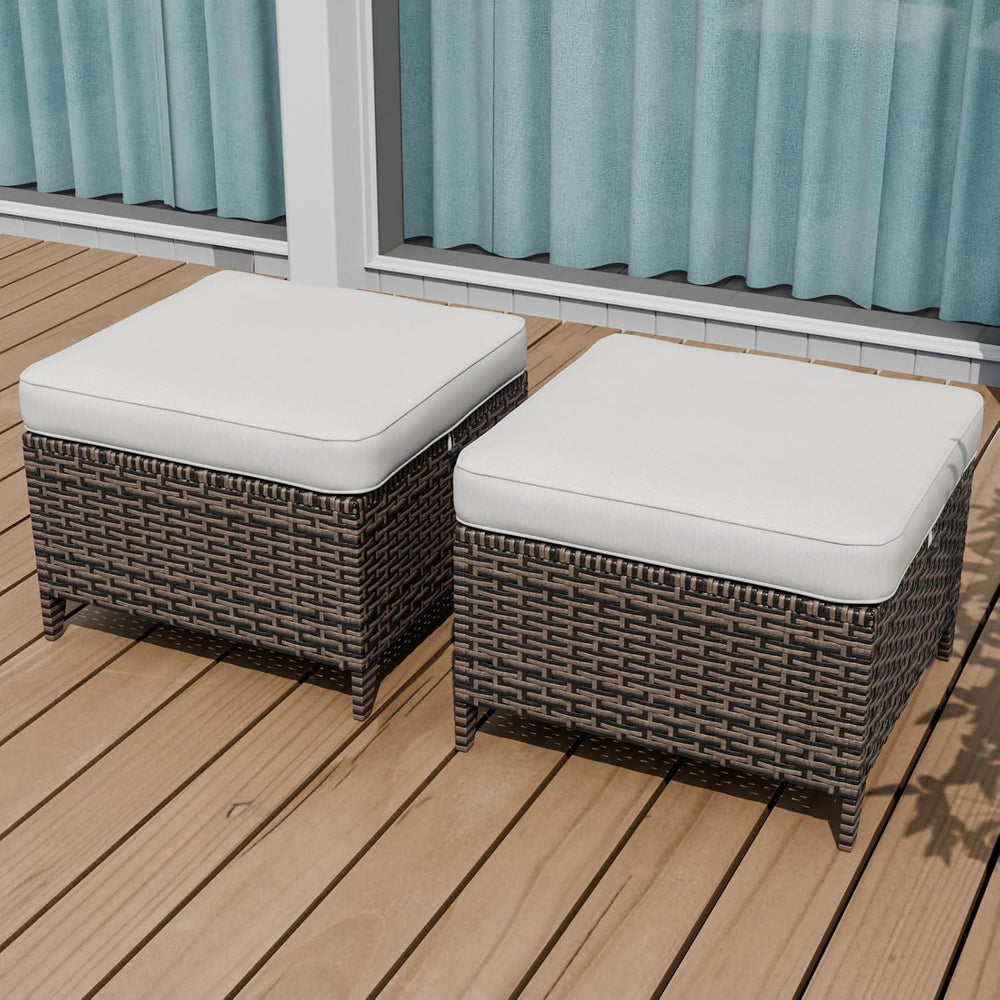 EAGLE PEAK Ocean Vista 2 Piece Wicker Patio Ottoman Set Weather-Resistant Cus...