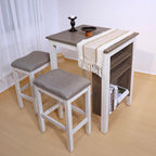 3-Piece Wooden Dining Table Set, Kitchen Island with Seating for 2, Kitchen Bar Table with Stools, Counter Height Dining Table Set, Rustic Gray Antique White, Farmhouse Style