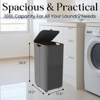 Laundry Basket with Wheels and Handle - 100L Bamboo-Fabric Laundry Hamper with Lid, Front Mesh Pocket, Travel Bag, Sturdy Wheels, Gray