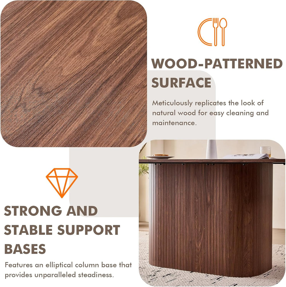 63" Large Dining Table for 4 6, [Rounded Corners] [Grooved Pedestal Base...