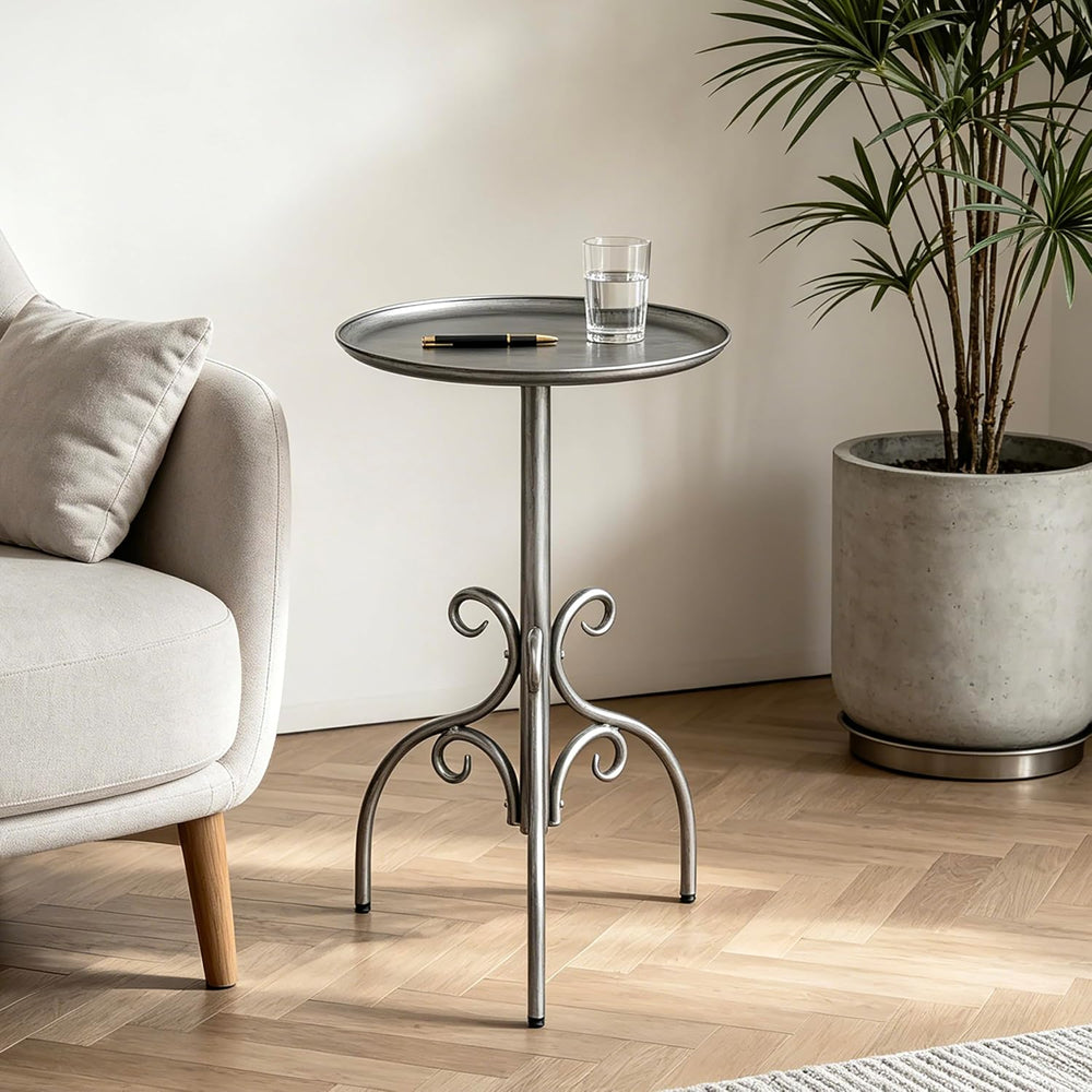 Round Side Table, Small Metal Drink Table for Small Spaces, Modern Martini Ta...