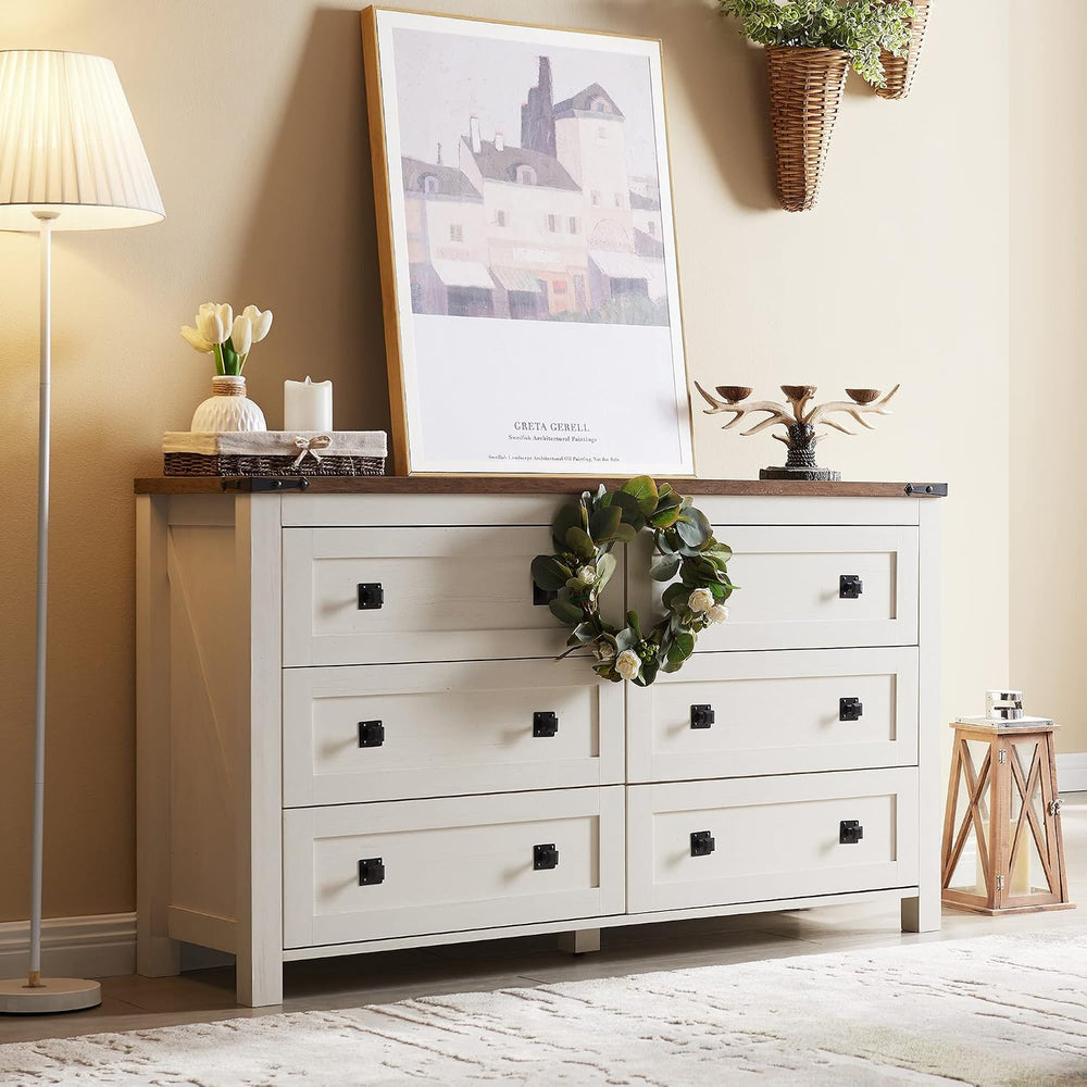 T4TREAM 54" Wide Farmhouse 6-Drawer Dresser for Bedroom, Antique White