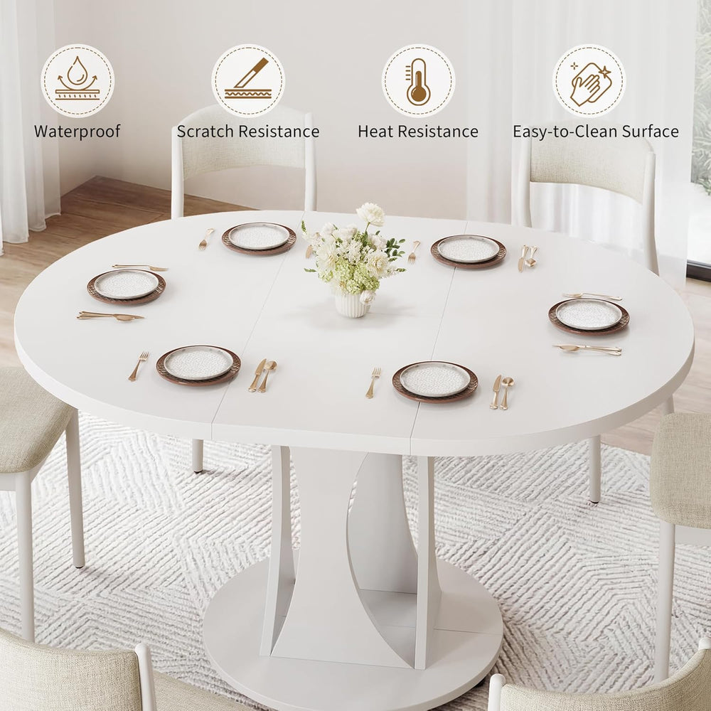 iPormis 43"-59" Extendable Dining Table, Round Kitchen Table with M...