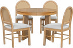 Ball & Cast Retro Dining Table Set for 4 with 4 Upholstered Chairs,5-Piece Wooden Living Room Furniture W/ 58" Round Extendable Kitchen Desk,for Small Space,Apartment,Dining Room,Natural Wood Wash